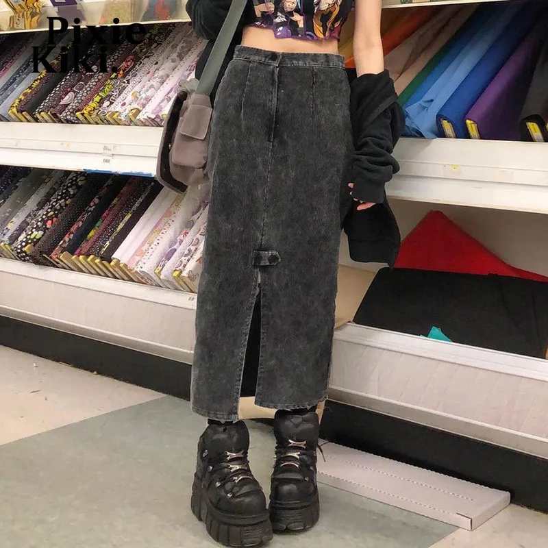 

Женская джинсовая юбка с разрезом на подоле, с завышенной талией