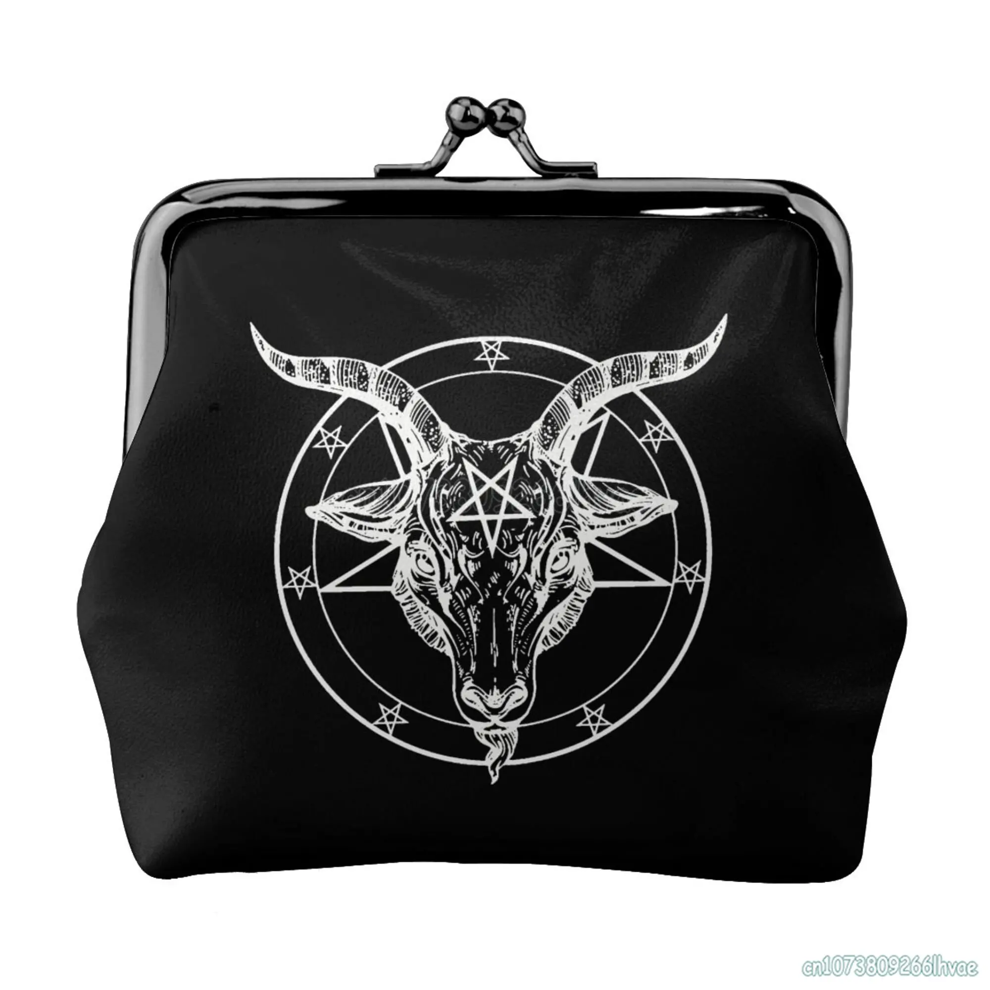 

Pentagram Goat Head Baphomet Satanic Witchcraft Design Leather Coin Purse Small Change Pouch with Kiss-Lock Clasp Closure Buckle