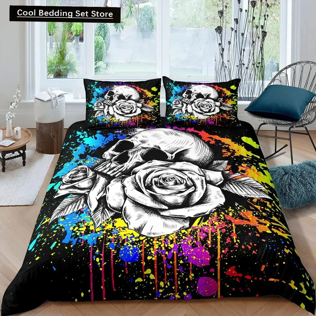 Пододеяльник в стиле хиппи с граффити король королева комплект постельного