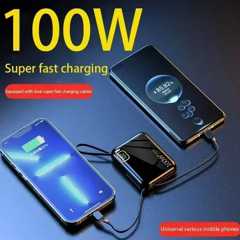 Фото Портативный внешний аккумулятор 50000 мАч PD100W, съемный кабель USB-TYPE C, двустороннее быстрое зарядное устройство, мини-Powerbank для iPhone, Xiaomi, Samsung №5