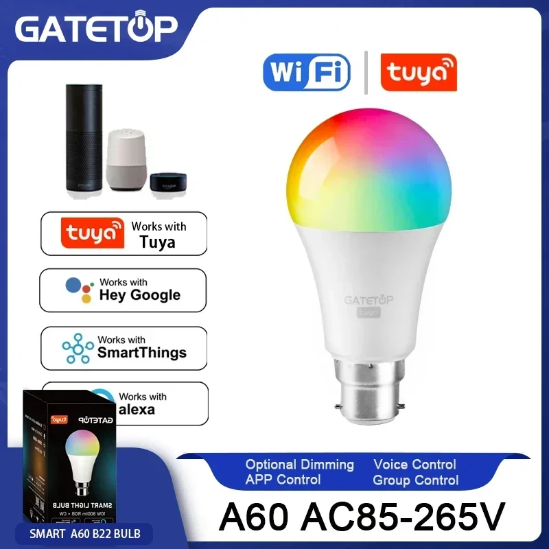 Tuya Rgb Лампа 10 Вт Smart A60 B22 Свет с регулируемой яркостью Wi-Fi Led Magic Lamp AC 85 В-265 В Работает
