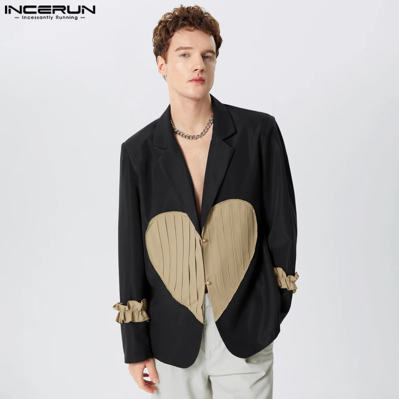 Мужской Блейзер INCERUN в стиле пэчворк с отложным воротником и длинным рукавом