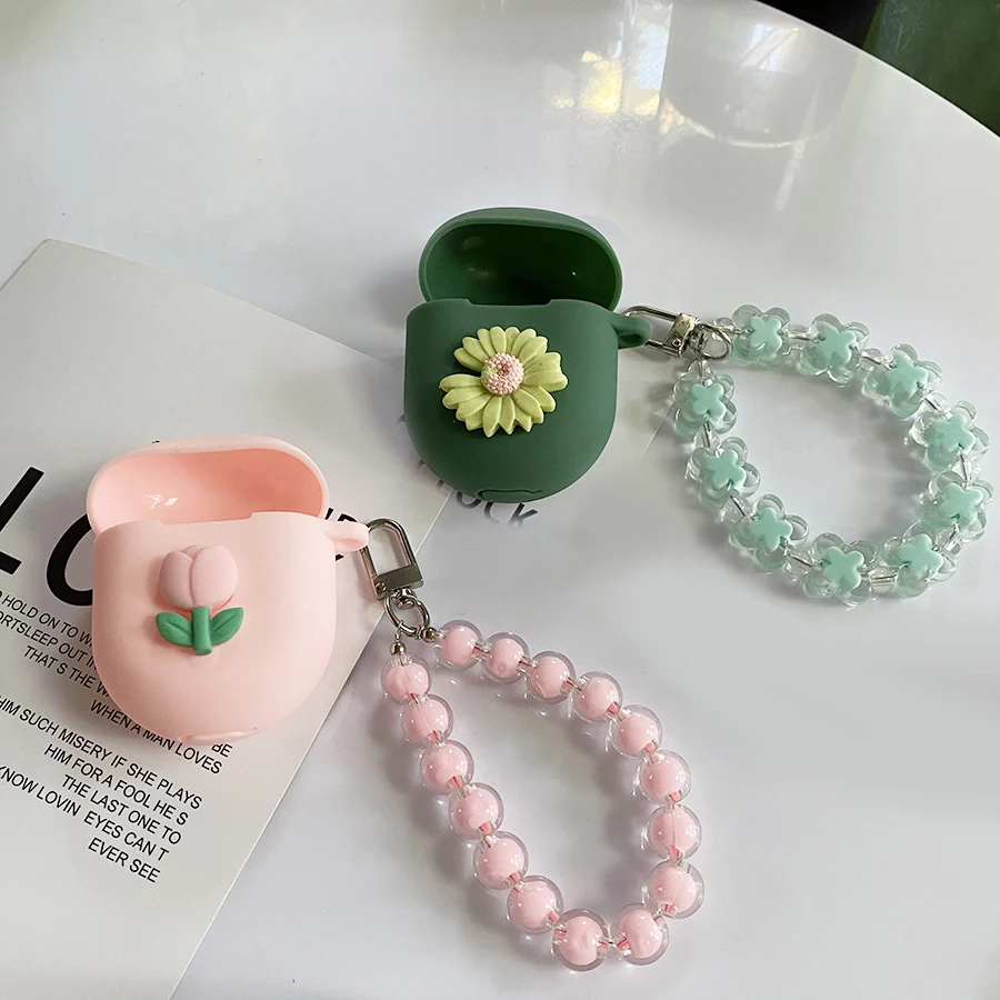 

Симпатичный чехол для oppo Enco R, чехол для наушников с тюльпанами/цветами маргариток, силиконовый чехол для OPPO Enco play, чехол с брелоком и ремешко...