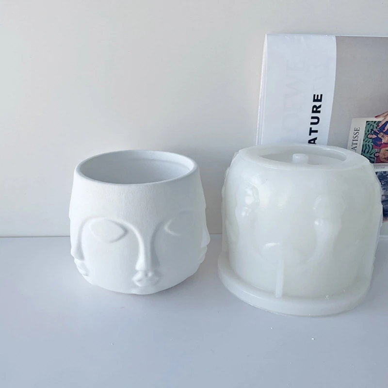 

Flower Pot Silicone Mold Succulent Planter Concrete Mold Human Face Concrete Cement Mold for DIY Pen Holder,Home Decor Y08E