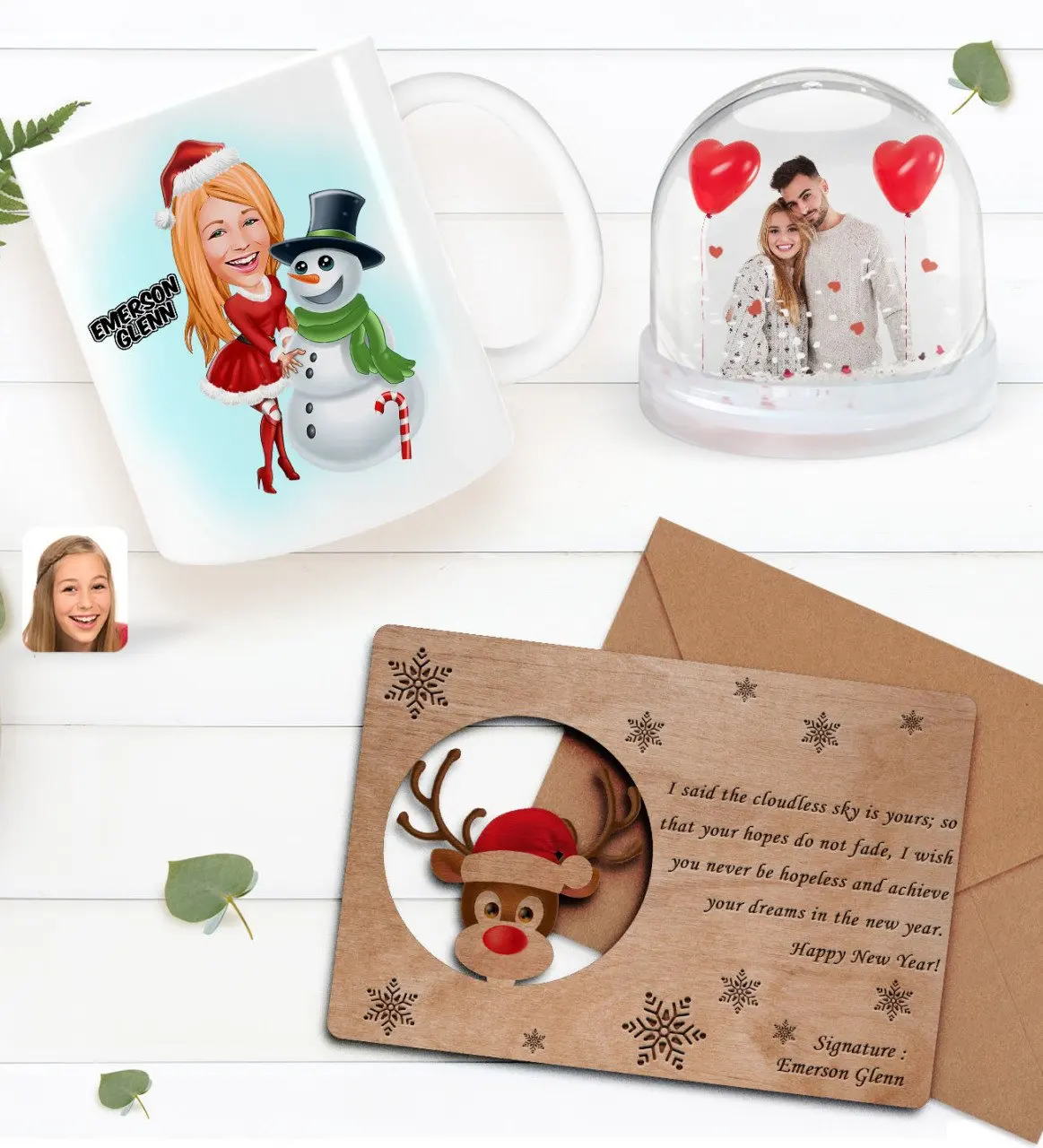 

Персонализированная фотография снежный шар и новогодняя кружка и ретро Деревянная Рождественская открытка подарок