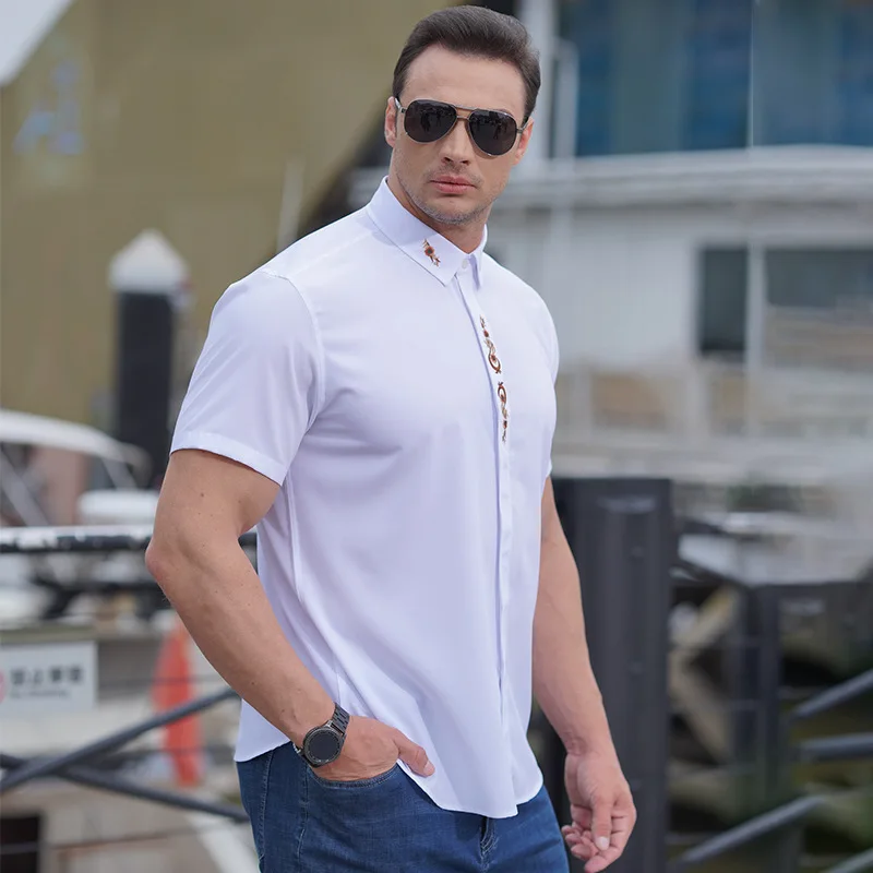 

Oversize 7XL 8XL 10XL 2022 new Men's plus size short-sleeved embroidered shirt Men's summer thin business casual shirt