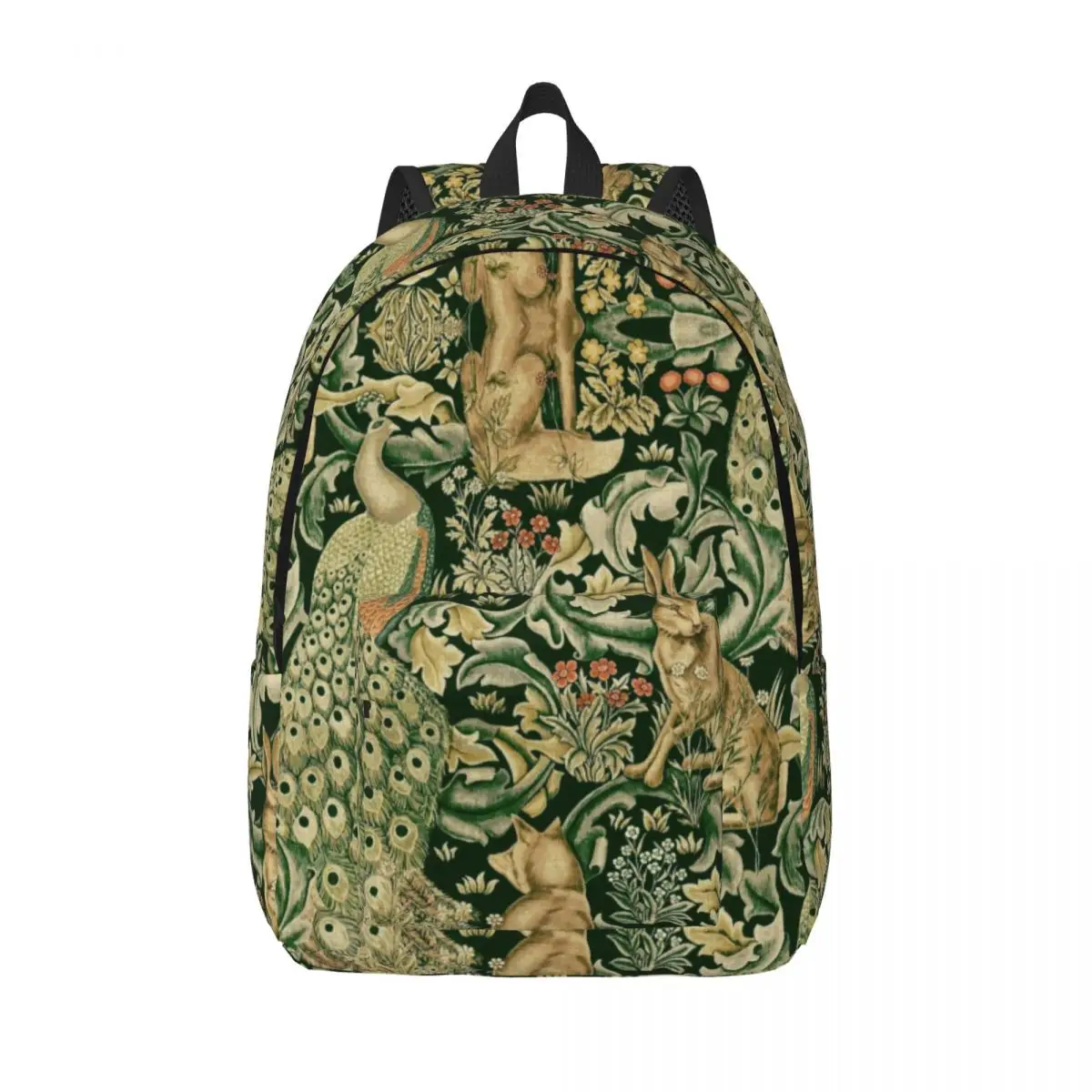 Peacocks And Fox By William Morris Canvas Backpack Forest Animals Textile Pattern College School Travel Bags Women Men Bookbag