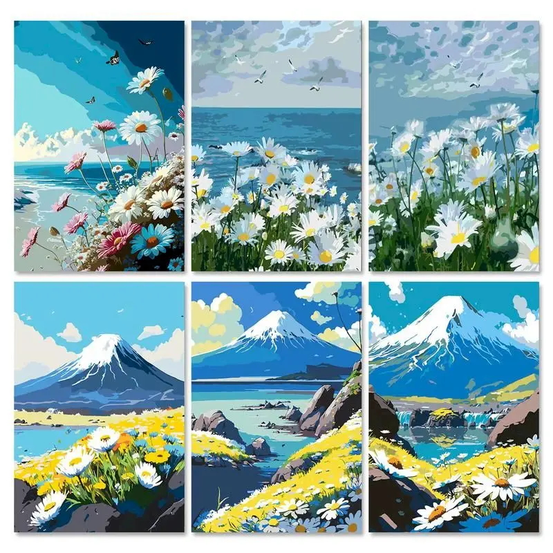 

GATYZTORY Daisy Flowers Painting By Numbers Mountain Landscape Coloring By Numbers For Adults Personalized Gift Kill Time diy ki