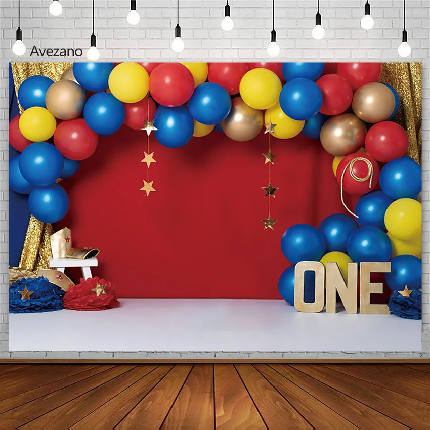 

Фон Avezano для фотосъемки новорожденных, первый день рождения, воздушный шар, Золотая Звезда, торт, украшения, фоны для фотостудии, фотозона