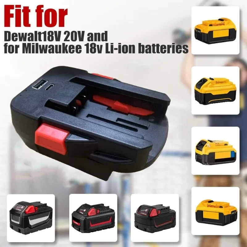 Фото Адаптер для аккумулятора Milwaukee 18 В и Dewalt 20 В DM18V18 для аккумулятора Milwaukee V18 18 В NI-CD (с портом типа C) №5