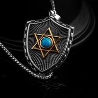megin d stainless steel titanium turquoise star shield vintage retro pendant collar chains necklace for men women gift jewelry