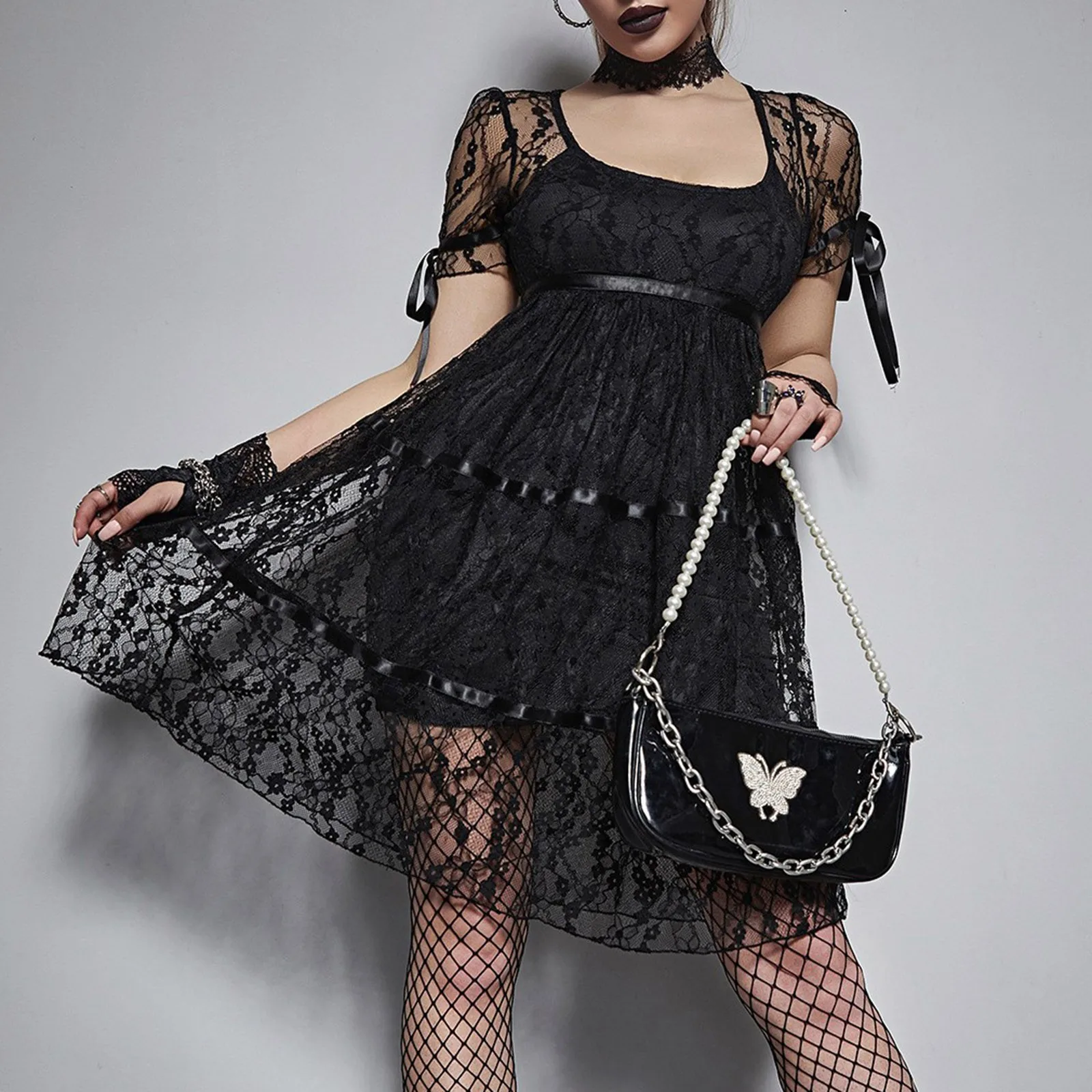 

Ins Hot Gothic Summer Sexy Black Dress Women Lace See Through Halter Bandage Sleeveless Dress Elegant Partywear Club Long Dress