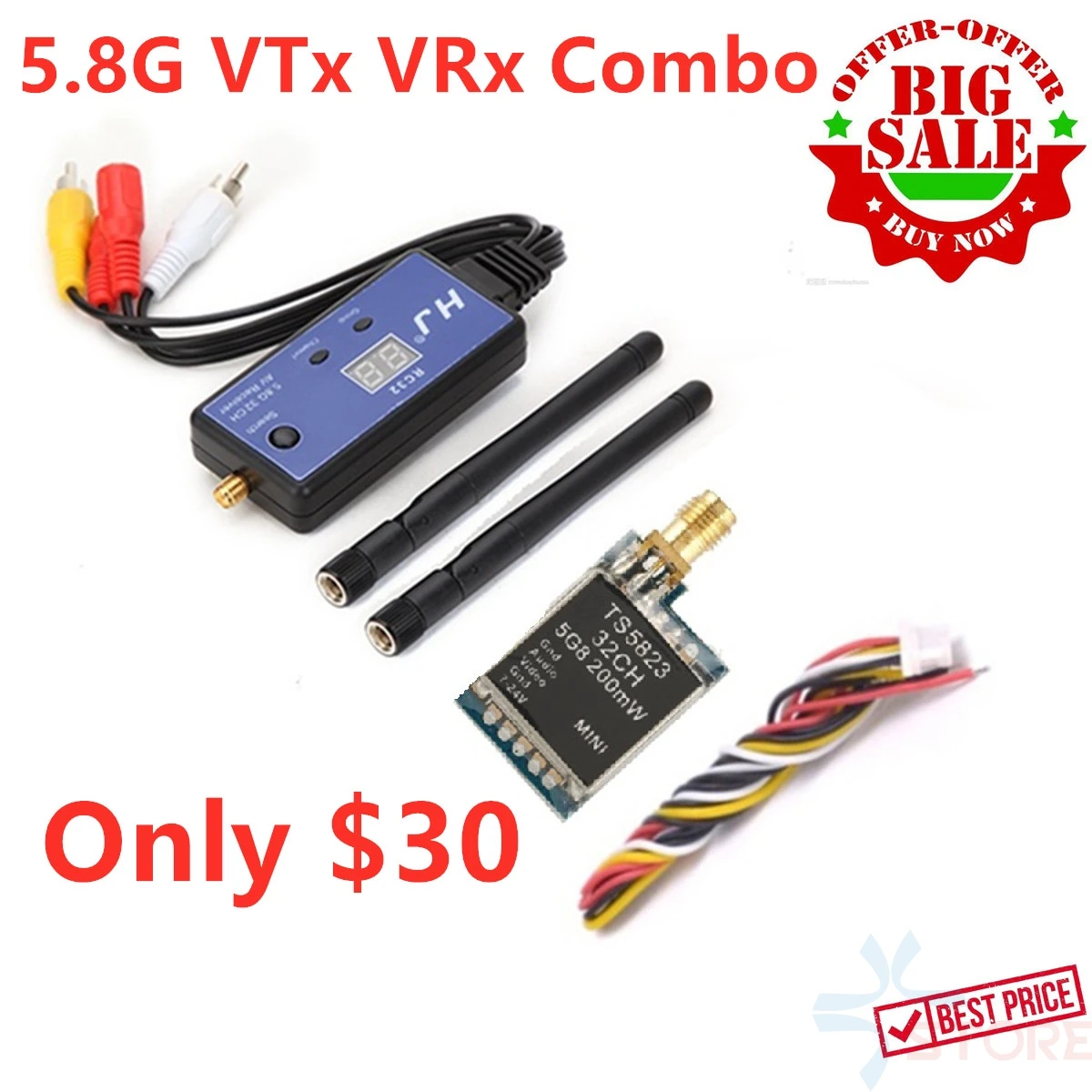 Best Price ! FPV SYSTEM COMBO 5.8G Video Transmitter TS5823 and HJ32TR RC32 Receiver for Racing Drone Quadcoper | Игрушки и хобби