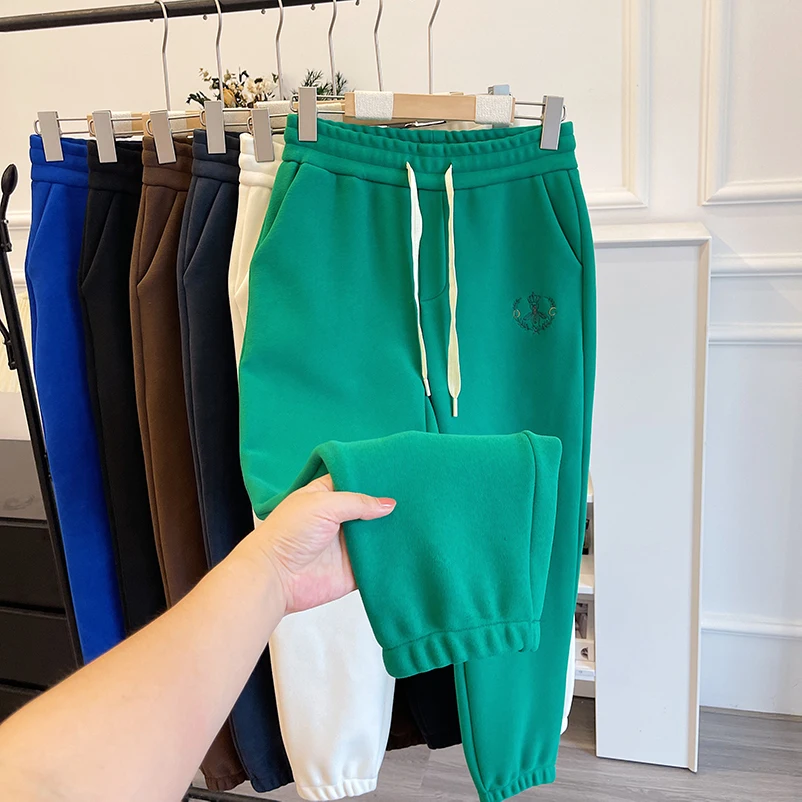 

New Thick Fleece Guard Pants Women Casual Pants Versatile Pants Trendy Ankle-Length Trousers Warm Sweatpants