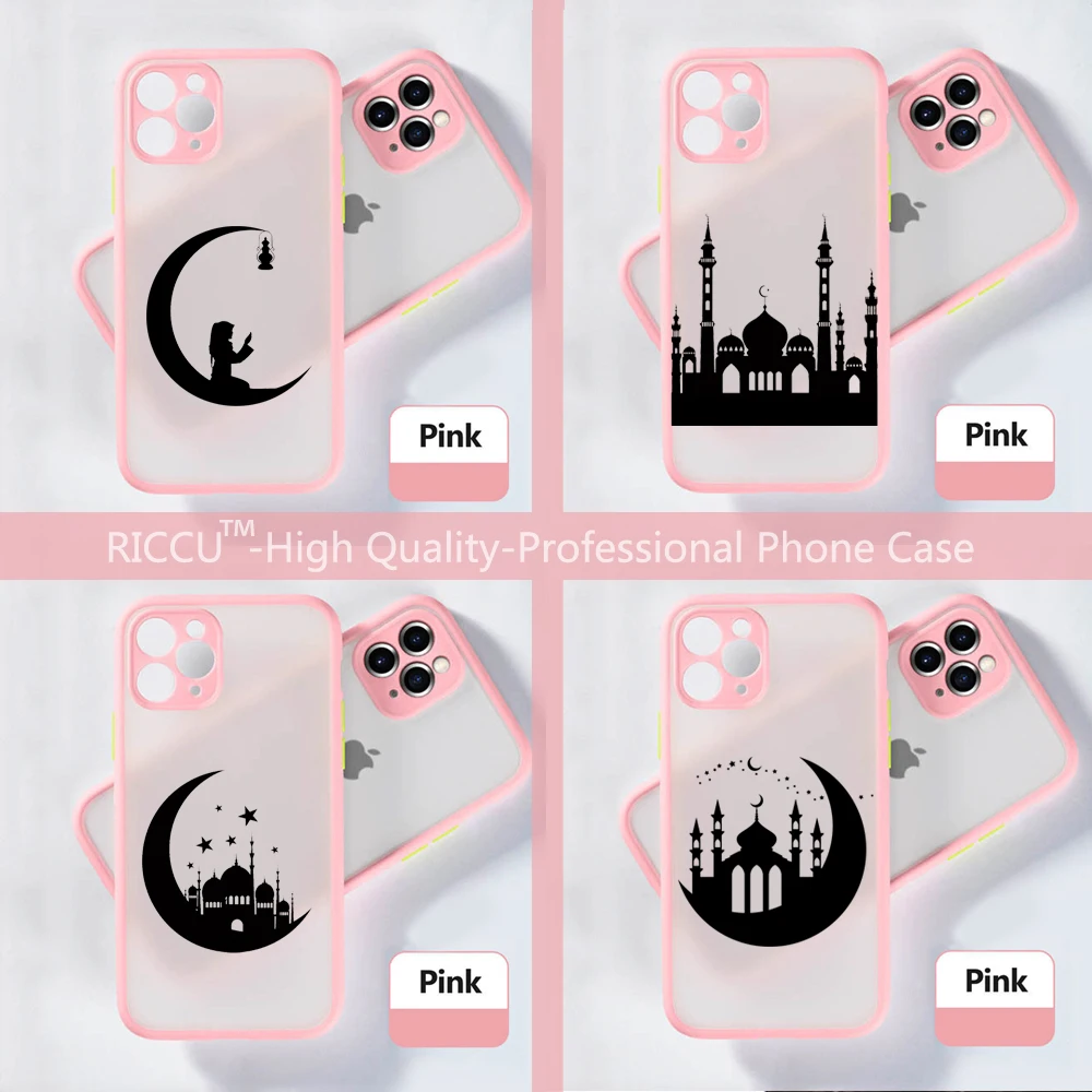 

Muslim mosque Moon Phone Case Colorful Shockproof Trasparent For iPhone 13 12 Pro Mini 11 Pro Max XR X XS 8 7 Plus pink Covers