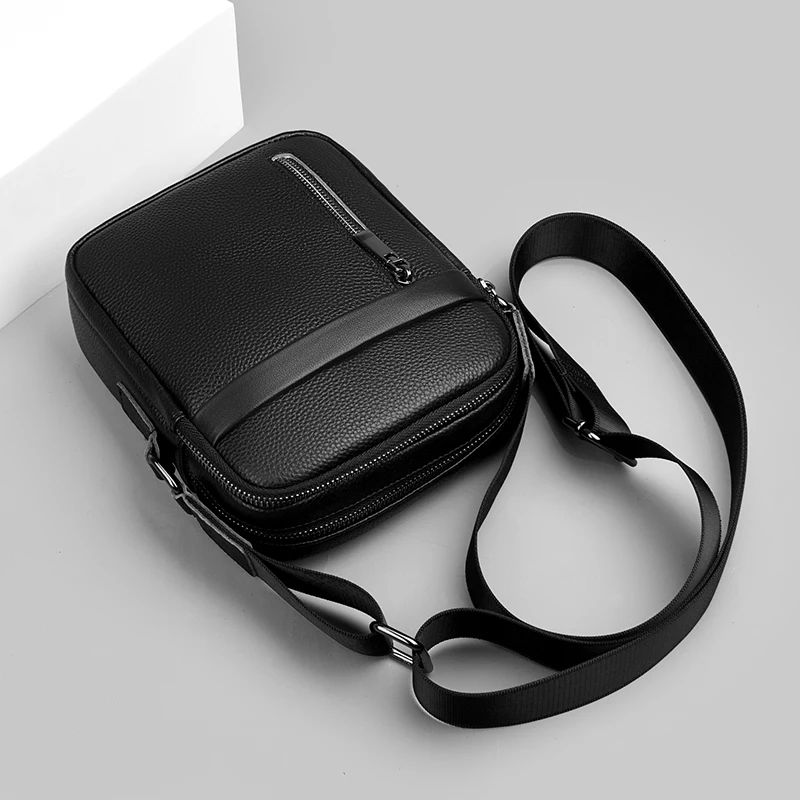 Высококачественные однотонные мужские сумки из натуральной кожи через плечо