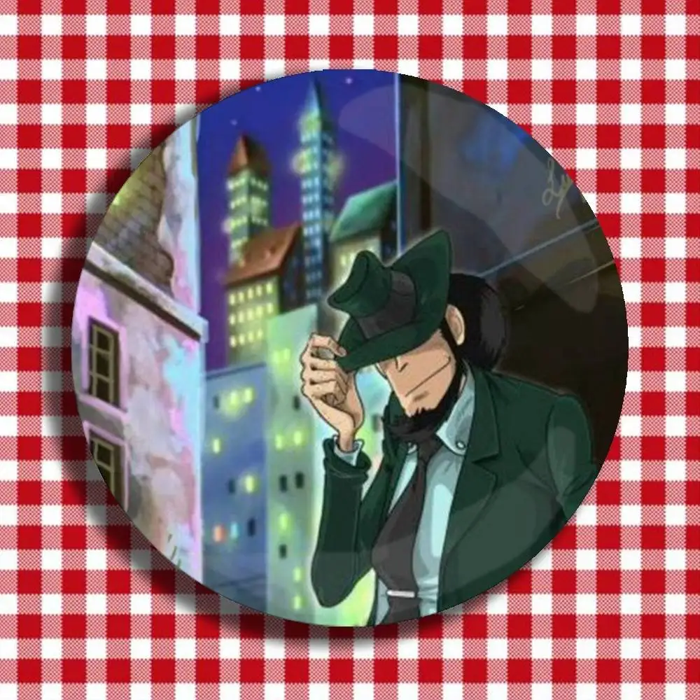 Фото Классические аниме-значки L-Lupin The Third, броши для рюкзаков и одежды, круглые эмалевые значки ручной работы для украшений и подарков №3