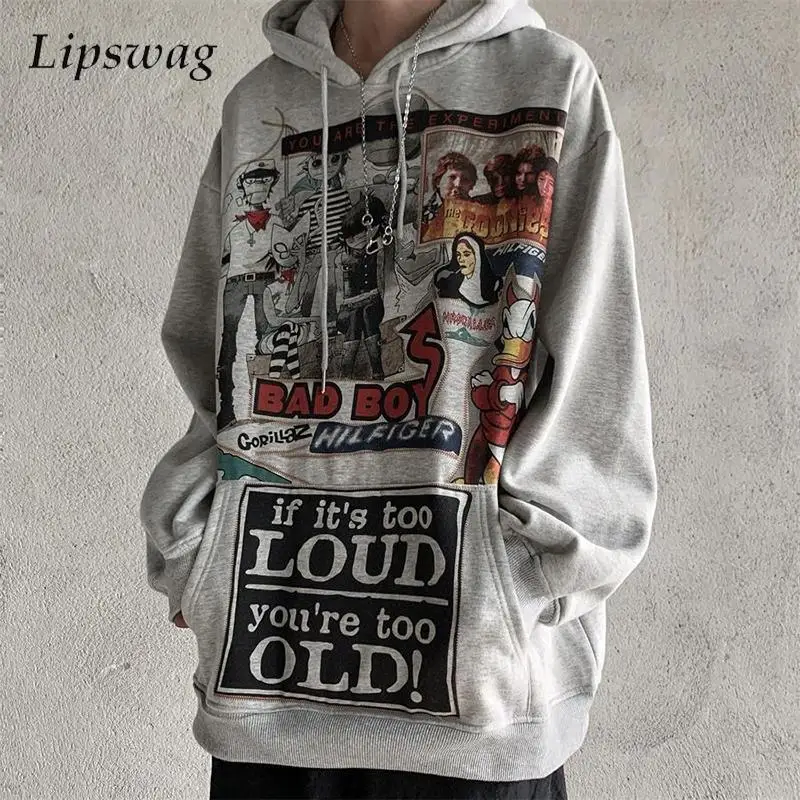 

Толстовка мужская флисовая с капюшоном, модная Свободная кофта с длинным рукавом, худи с принтом в стиле хип-хоп, Повседневная Уличная одежда, Y2K, осень