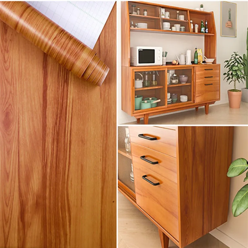 

Wood Grain Self-adhesive Furniture Renovation Wallpaper Cabinets Moisture-proof Papier Peint Waterproof Home Decor Wall Stickers