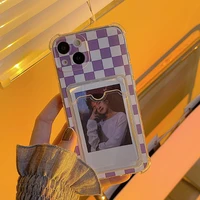 for iphone 13 11 12 pro max 7 8plus luxury cute purple plaid clear cover for iphone x xr xsmax shockproof card holder phone case