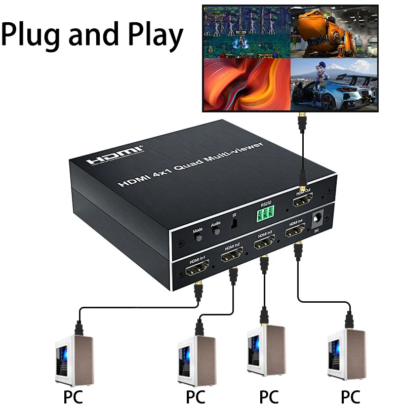 Фото 4x1 HDMI четырехъядерный многофункциональный экран 1080P 4 в 1 выход HDMI Многофункциональный бесшовный переключатель 6 режимов отображения для камеры ноутбука ПК к телевизору №1