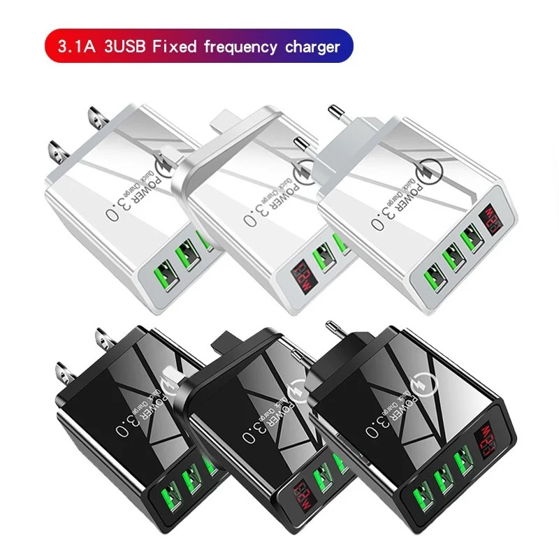 

5V 3.1A 100-220V 3usb Digital Display Fast Charging USB Smart Phone Quick Charger Plug 3.0 Over-Charge Protection Is for Xiaomi