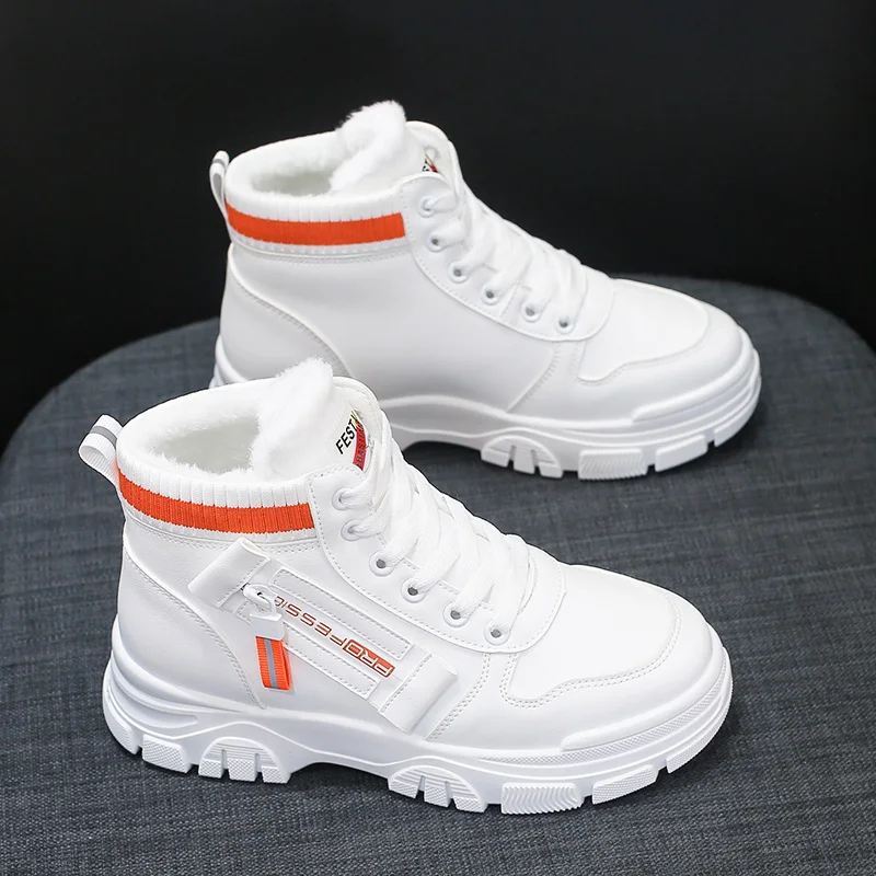 2021 Winter Boots Women Ankle Boots Warm PU Plush Winter Woman Shoes Sneakers Flats Lace Up Ladies Shoes Women Short Snow Boots