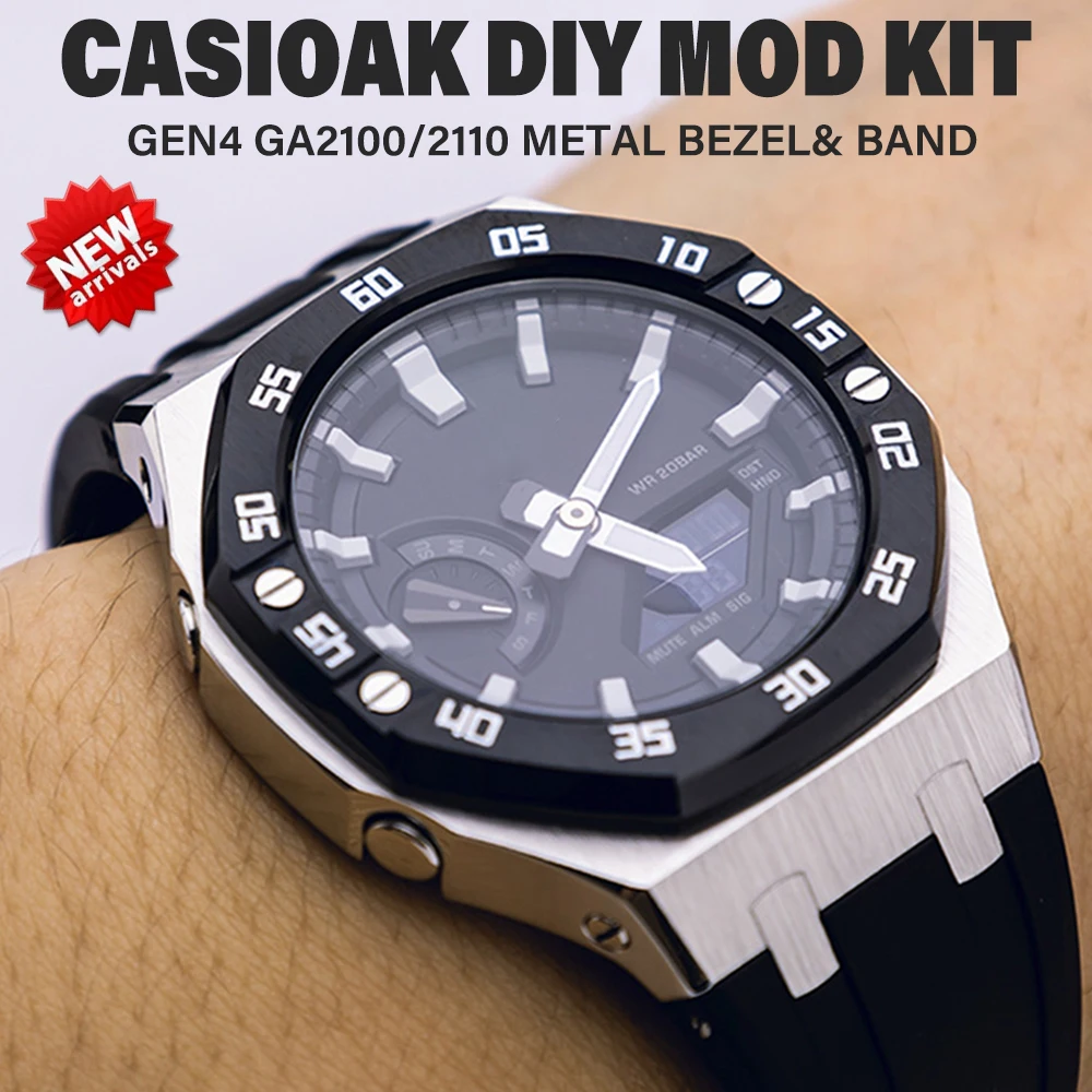 

CasiOak Mod Kit GEN4 Metal Bezel for Casio GA2100 Modification 3rd 4rd Generation Rubber Watch Case Strap GA 2100/2110 Steel