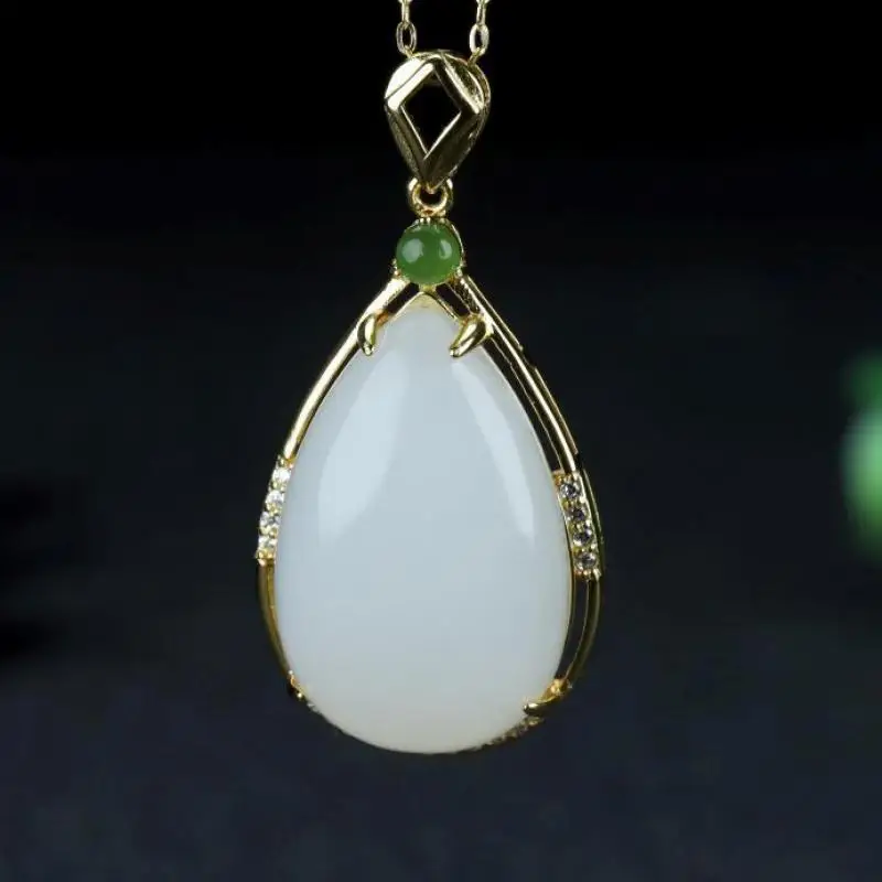 Natural White Jade Waterdrop Pendant 925 Sterling Silver Necklace Women Hetian Jades Nephrite Teardrop Beads Charms Necklaces