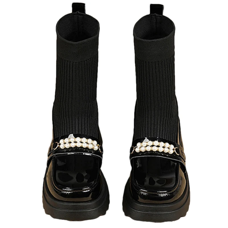 Женские зимние ботильоны на платформе с бусинами модная обувь среднем каблуке