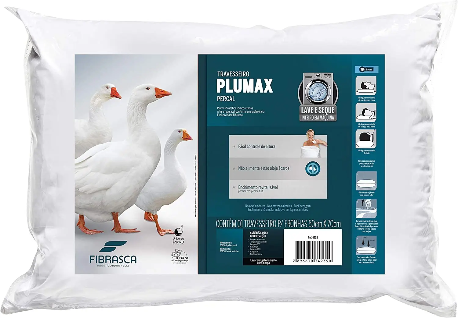 

Pillow Toque de Pluma - Plumax Percal - Fully machine washable - P/ pillowcases 50x70 cm - Core Pillow Sofa Back Core Pillow Cus