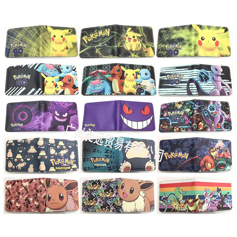 

High Quality Pokemon Cartoon PU Short Wallet Pikachu Eevee Anime Card Case Coin Purse Leather Wallet Birthday Gift