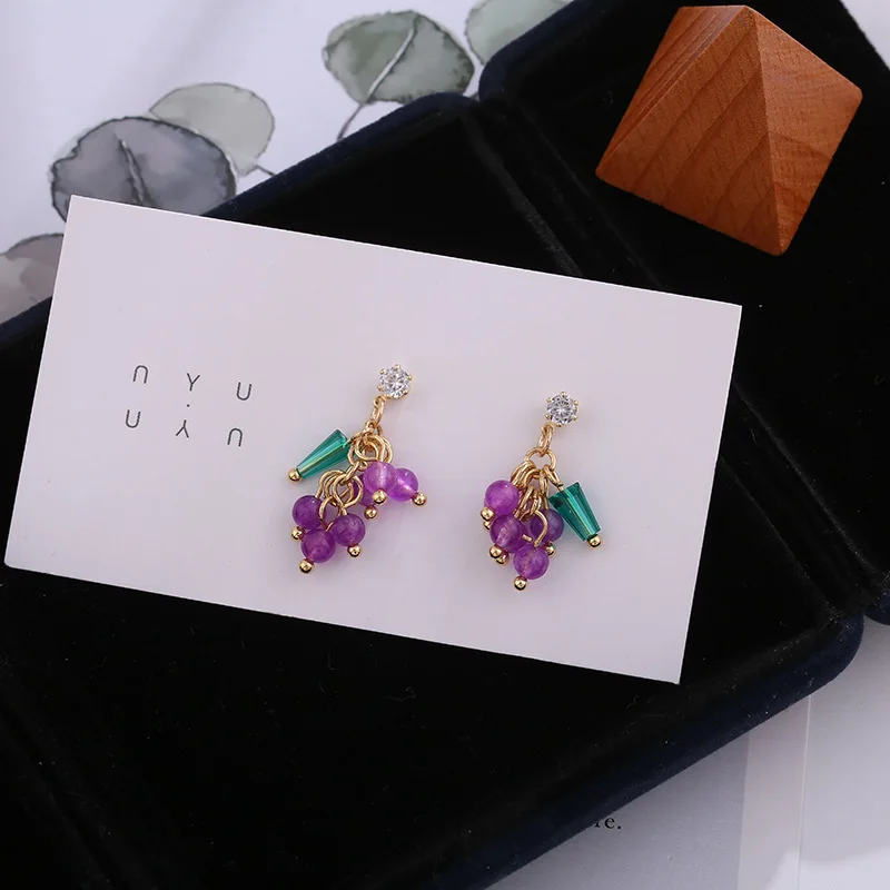 

Lovely Purple Crystal Grape Rhinestone Fruit Drop Earring For Woman Female Non Pierced Clip Earrings Party Wedding Jewelry Gifts