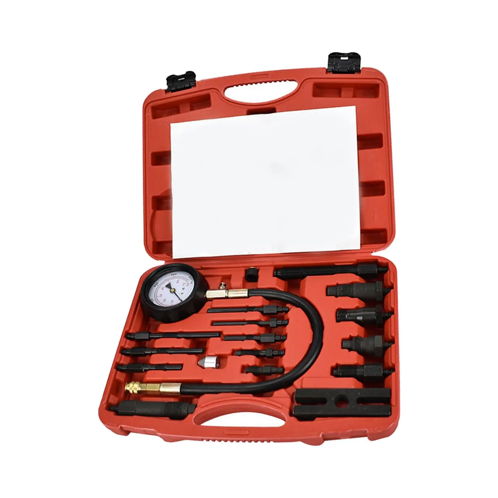 

17 Pieces Diesel Engine Cylinder Compression Tester Tool, with Case Swivel End Quick Coupler Flexible Hose Durable Professional