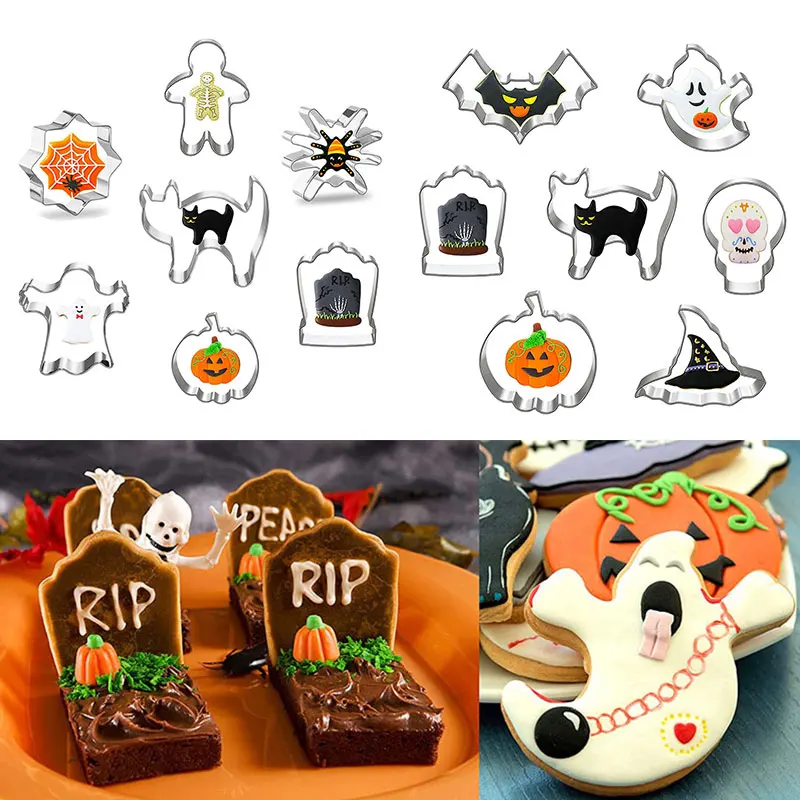 

7pcs Halloween Cookie Mold Biscuit Cutter Bat Ghost Pumpkin Fondant Mould Cake Decorating Stainless Steel DIY Baking Tool