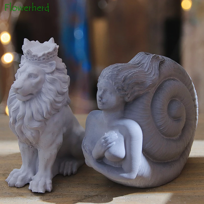 

Conch Girl Candle Silicone Mold DIY 3d Lion Ocean Goddess Aromatherapy Gypsum Ornaments Cement Concrete Mold Handmade Resin Mold