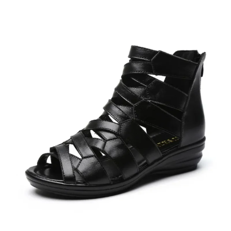 

Gladiator Wedge Sandals Female Summer Middle-heeled Genuine Leather Soft Sole Comfortable Women Sandals Shoes