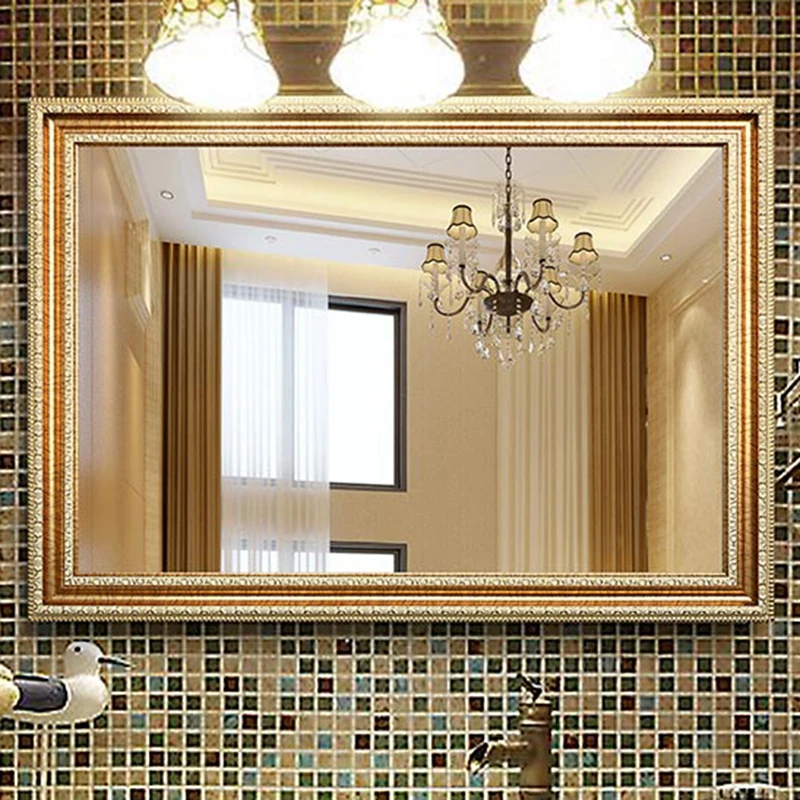 

Gold Frame Vintage Bathroom Mirror Wall Mounted Rectangle Unbreakable Shaving Bathroom Mirror Long Custom Espejo Indoor Supplies