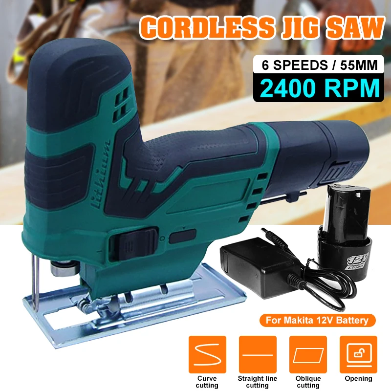 6 Speeds 55mm 2400RPM  Electric Jig Saw Cordless Jigsaw Portable Multi-Function Woodworking Power Tool Wood Cutting Machine