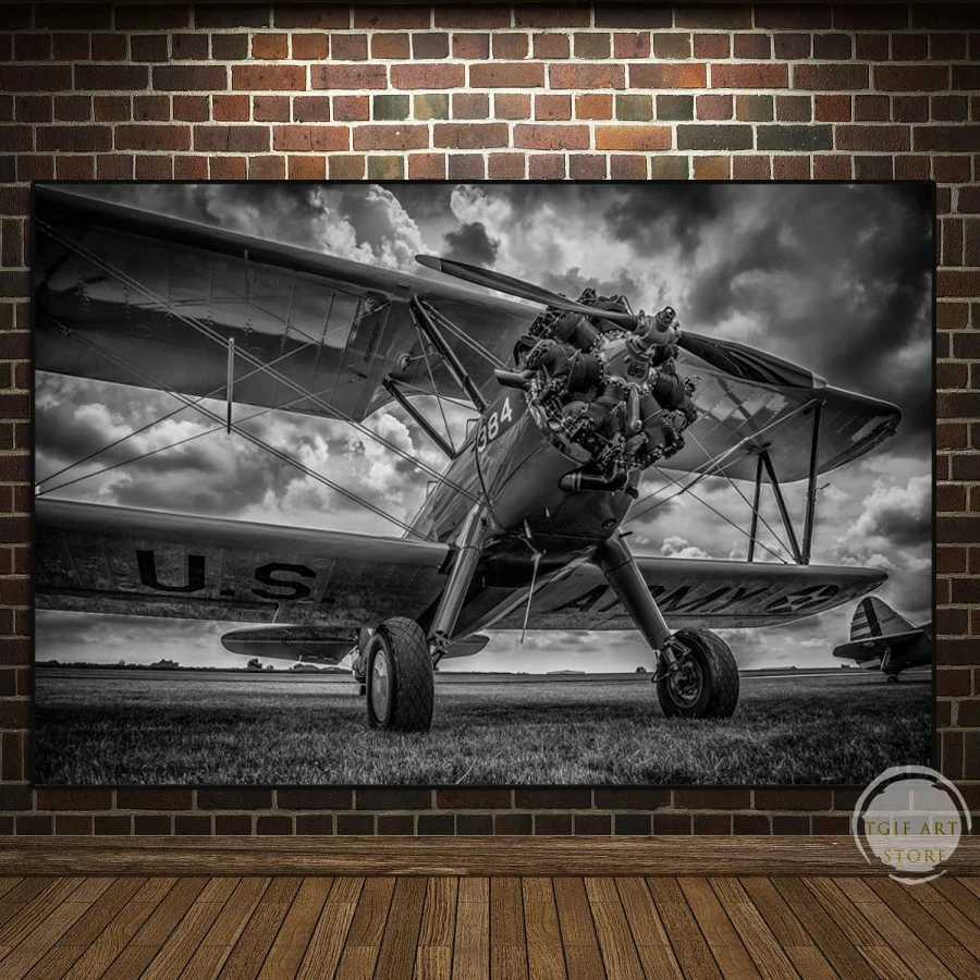 

Airplane Plane B W Propeller HDR Military Posters Canvas Painting Wall Picture Living Room Decoration for Bedroom Home Decor