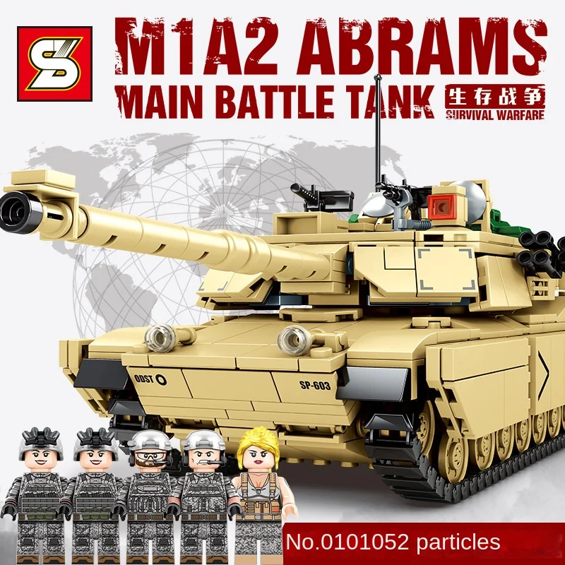 

1052 шт., военные строительные блоки SY0100, модель основного боевого танка M1A2, сборная кукла для мальчиков, креативная игрушка, подарок