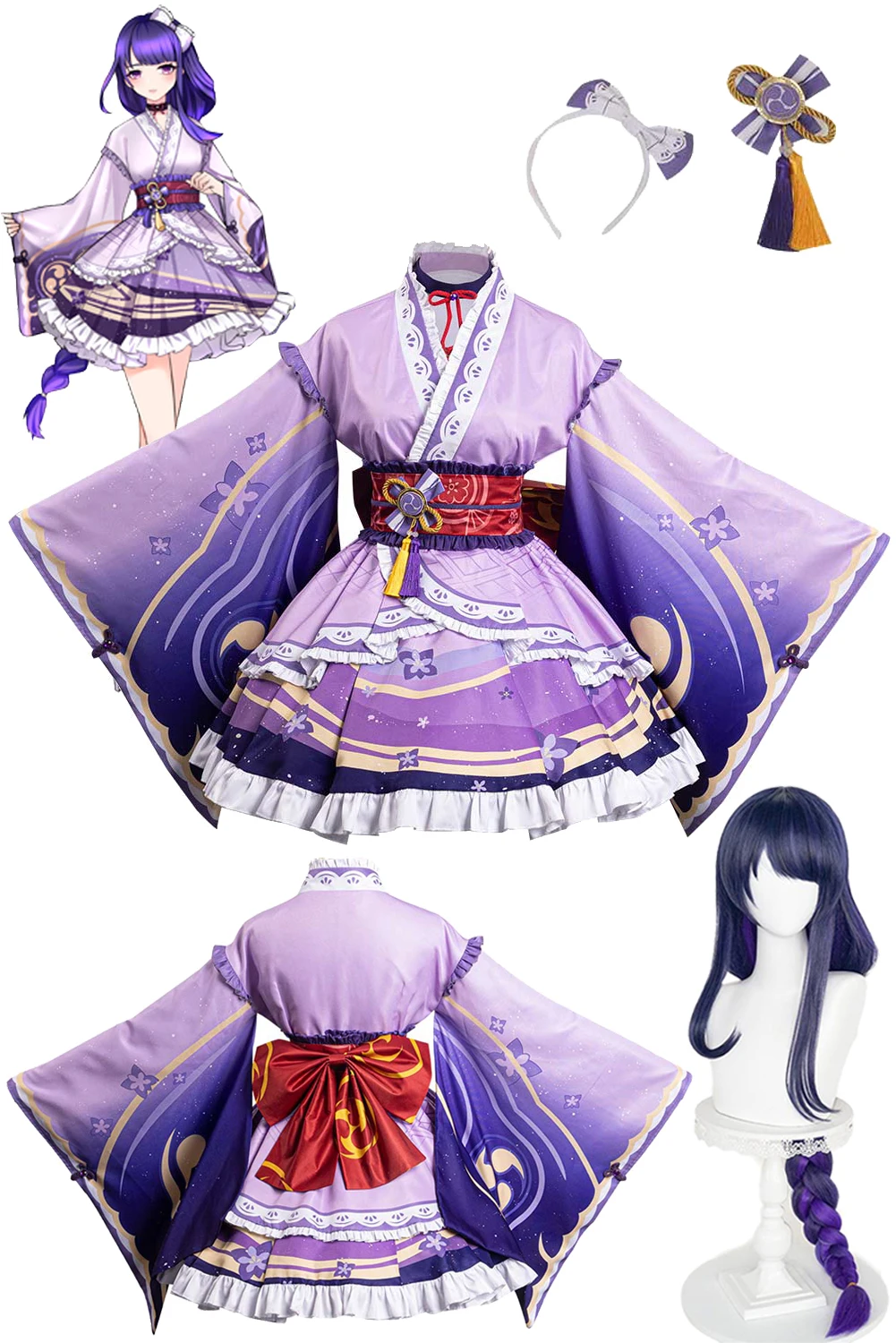 

Lolita Raiden Shogun Cosplay Wigs Costume Anime Game Genshin Impact Roleplay Fantasia Halloween Carnival Party Cloth Disguise