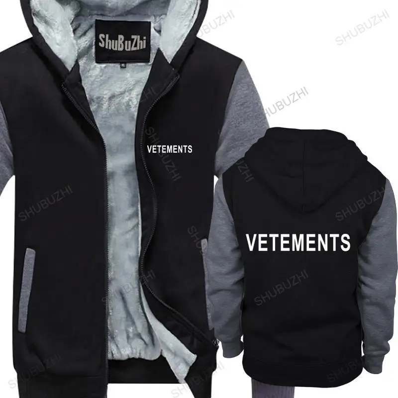 

Man black zipper thick hoodies Vetements Letter Print unisex Outwear men hoody fleece sweatshirt male warm coat