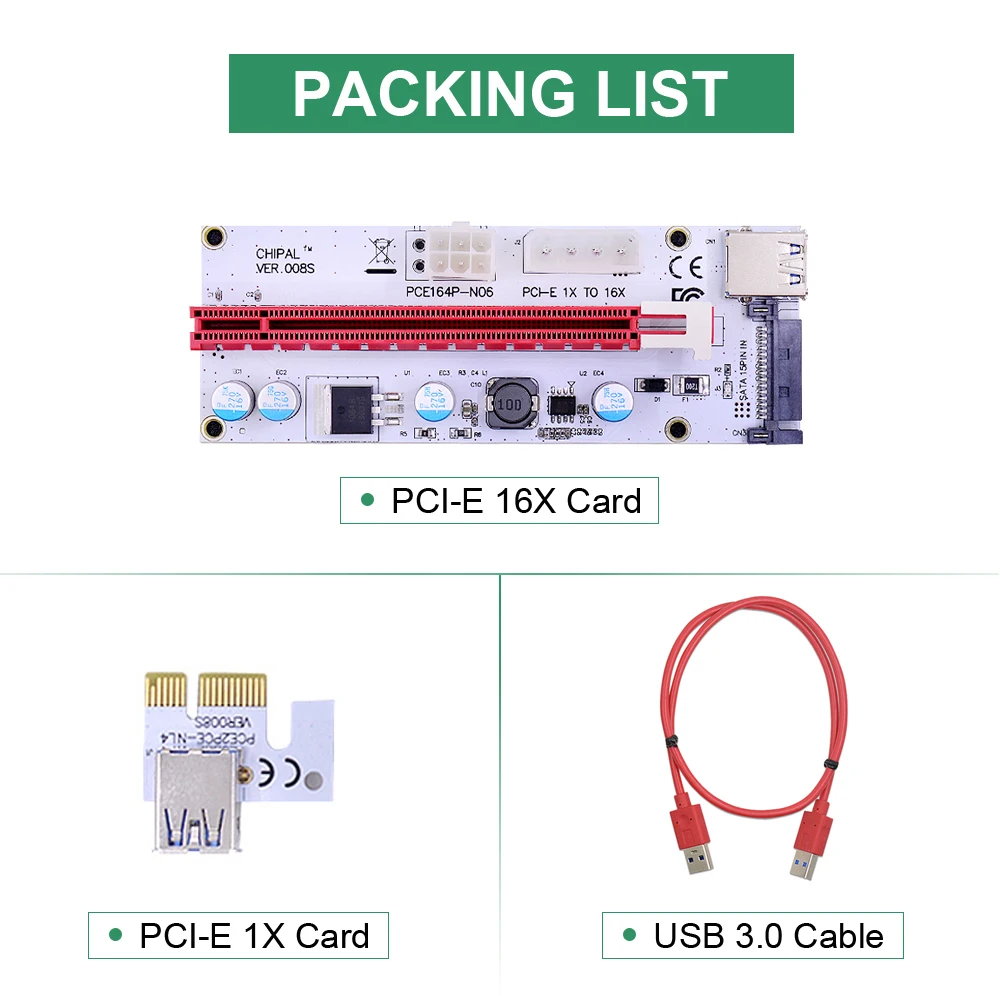 Переходная карта CHIPAL VER008S PCI-E 4-контактный SATA 6PIN PCI Express удлинитель питания 1X до 16X 60