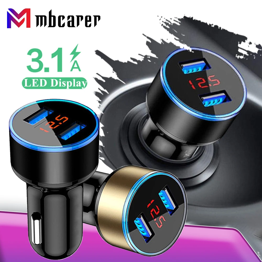 

Car Charger 3.1A Quick Charge Dual USB with LED Display Charger QC Phone Charger Adapter For iPhone 11 Pro Xiaomi redmi Huawei