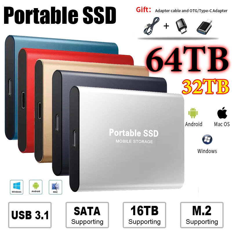 1TB External SSD Hard Drive  2TB Expansion Drive Disk 500GB USB3.0 Mini Portable SSD for Laptops Smartphone PC MAC TV