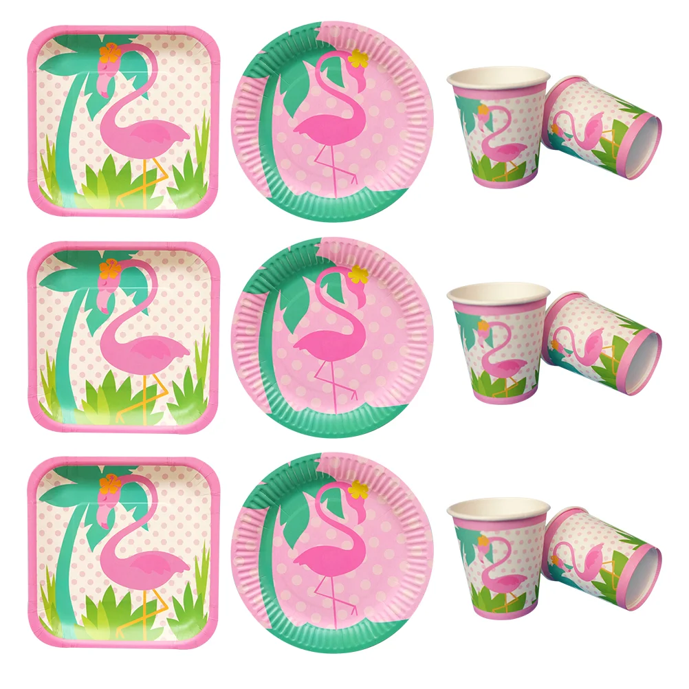

24 Pcs Flamingo Paper Plate Pink Decor Cup Party Supplies Birthday Decorations Tableware Cups Plates Elegant disposable