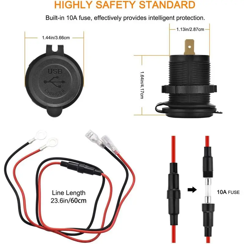 A48P-4X 12В USB-розетка, двойной USB-порт QC 3.0 для автомобиля с выключателем, водонепроницаемая USB-розетка 36 Вт (с пробойником 1,1 дюйма) (art.: 3920db696d7dd) - 3920db696d7dd