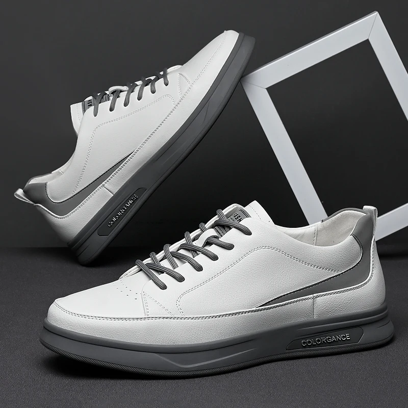

Thick Sole Hollow White Leather Shoes 2022 Summer Hot Sale Men Casual Shoes Fashionable Comfortable Non-slip Breathable Shoes 44