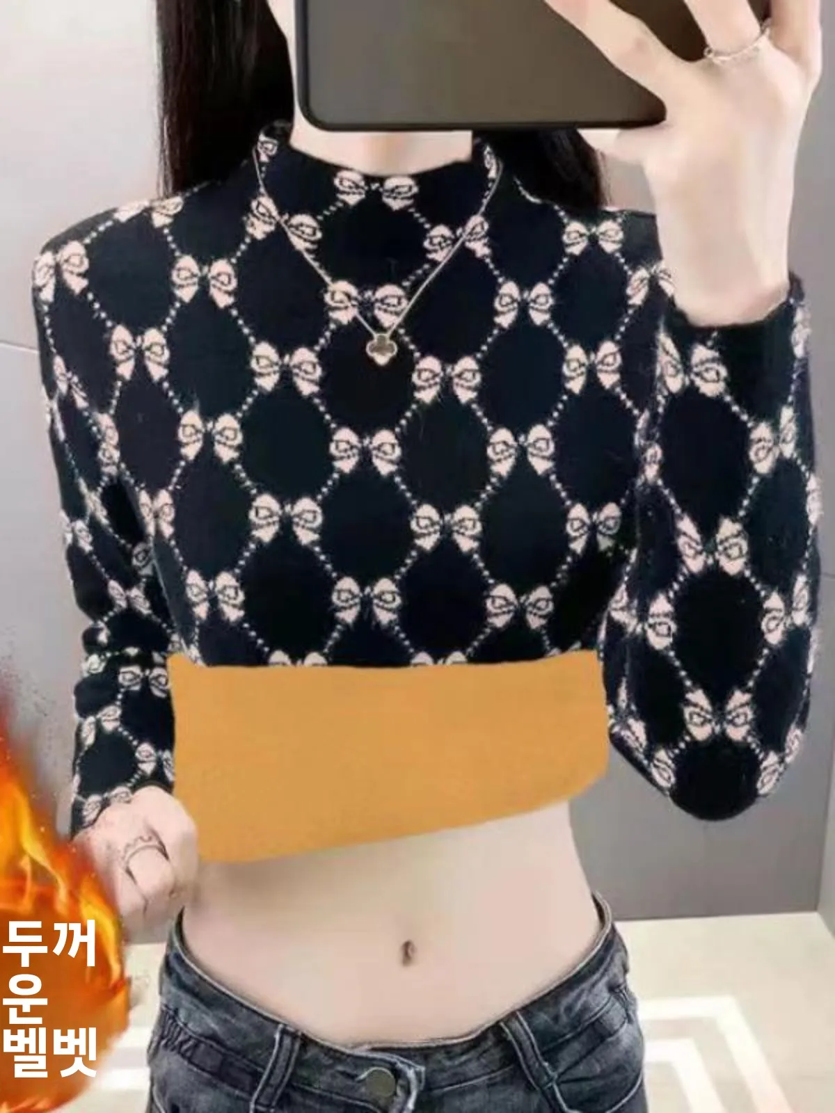 Цельная бархатная нижняя рубашка с высоким воротником женская утолщенная на